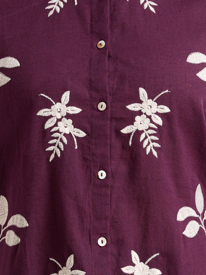 Solid Abstract Floral Straight Fit Shirt - Purple