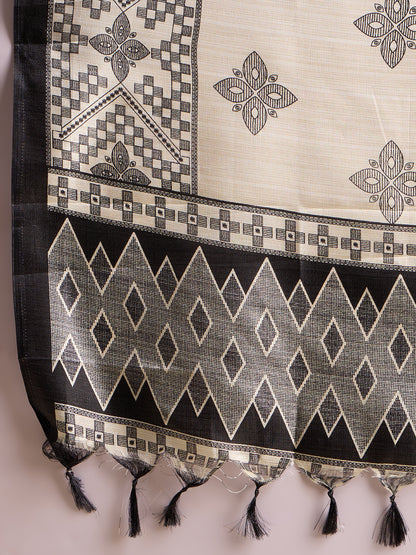 Solid Ethnic Embodied Straight Kurta with Pant & Dupatta - Black