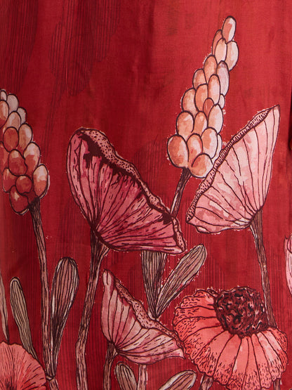 Ethnic Printed & Embroidered Straight Kurta with Pant & Dupatta - Maroon