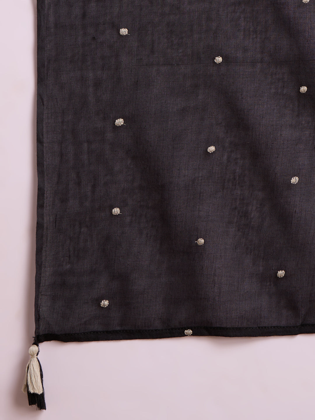 Solid Floral Embroidered A-Line Pleated Kurta with Palazzo & Dupatta - Black