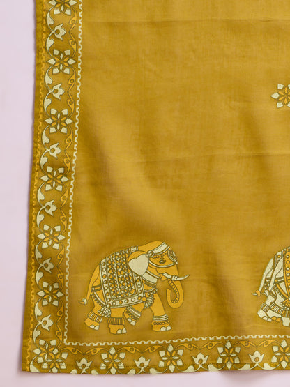 Solid Elephant Work Embroidered Straight Kurta with Palazzo & Dupatta - Green