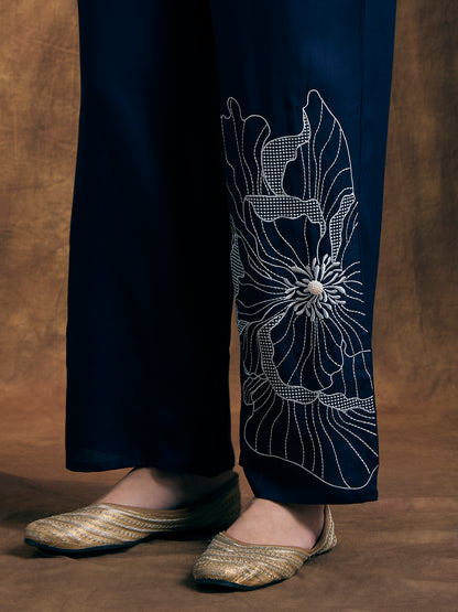 Abstract Threadwork A-Line Co-ord Set - Navy Blue