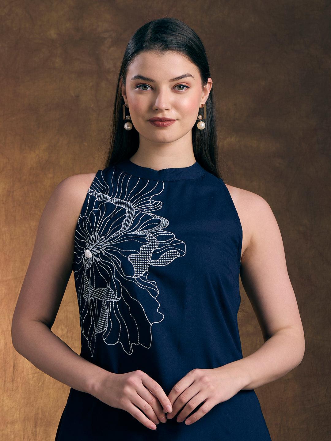 Abstract Threadwork A-Line Co-ord Set - Navy Blue