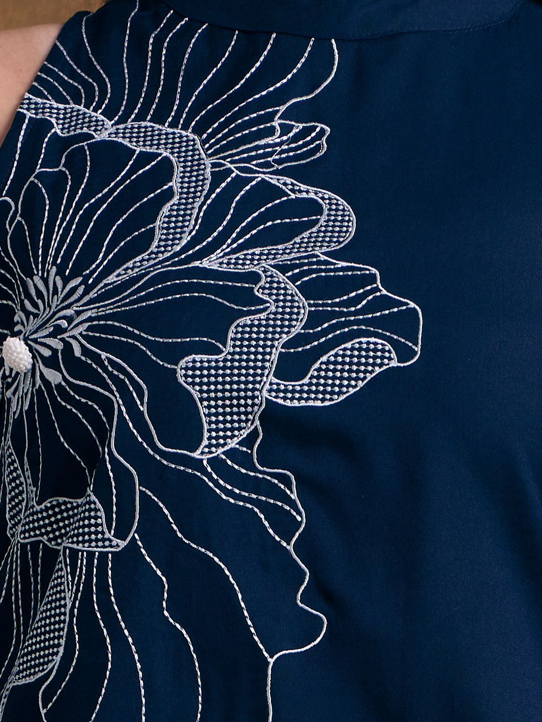 Abstract Threadwork A-Line Co-ord Set - Navy Blue