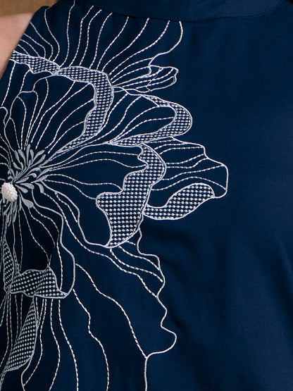 Abstract Threadwork A-Line Co-ord Set - Navy Blue