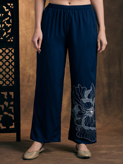Abstract Threadwork A-Line Co-ord Set - Navy Blue
