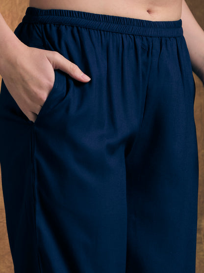 Abstract Threadwork A-Line Co-ord Set - Navy Blue