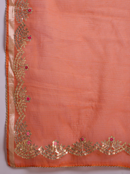 Leheriya Printed Gota Patti Embroidered Kurta Skirt & Dupatta Set - Organge