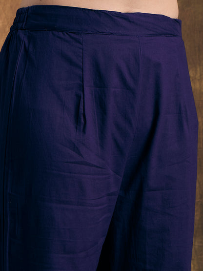 Ethnic Printed Anarkali Flared Kurta with Pant & Dupatta - Purple