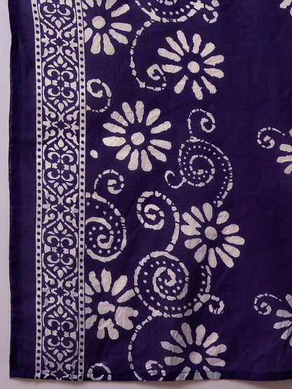 Ethnic Printed Anarkali Flared Kurta with Pant & Dupatta - Purple