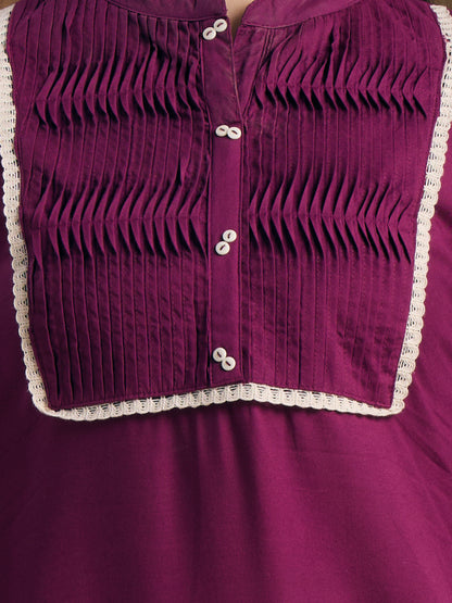 Solid Ethnic Embroidered A-Line Co-ord Set - Purple