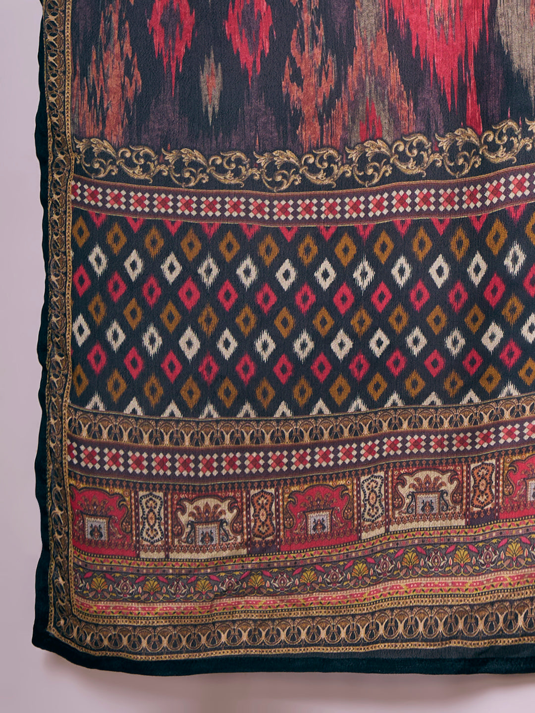 Ethnic Ikat Printed Straight Kurta with Pant and Dupatta - Multi