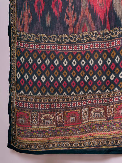Ethnic Ikat Printed Straight Kurta with Pant and Dupatta - Multi