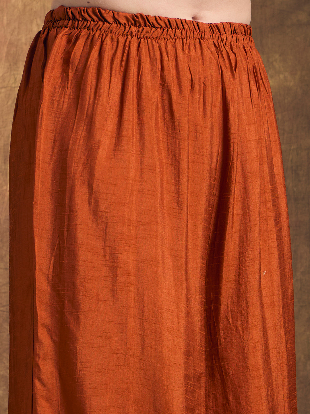 Solid Floral Hand Embroidered Straight Kurta with Palazzo & Dupatta - Rust