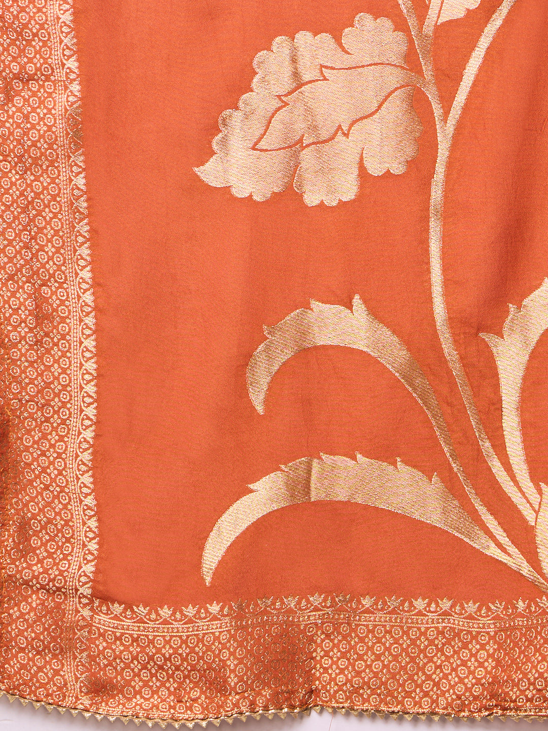 Solid Floral Hand Embroidered Straight Kurta with Palazzo & Dupatta - Rust