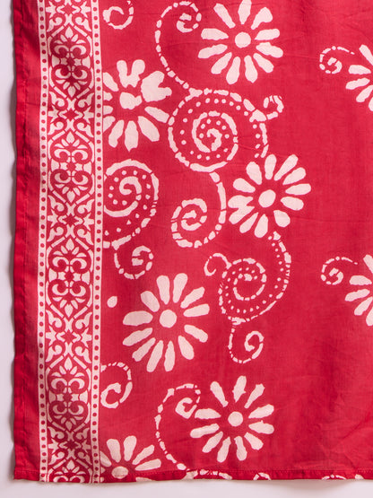 Ethnic Printed Embroidered Anarkali Kurta with Palazzo and Dupatta - Red