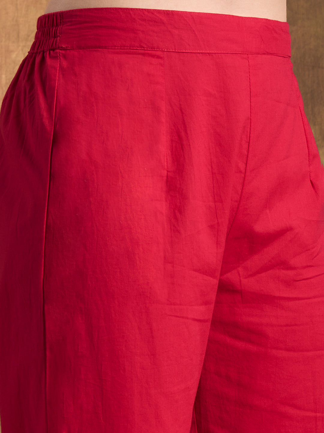 Ethnic Printed Embroidered Anarkali Kurta with Palazzo and Dupatta - Red