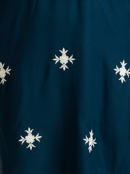 Solid Floral Chikankari Embroidered Straight Fit Kurta - Teal