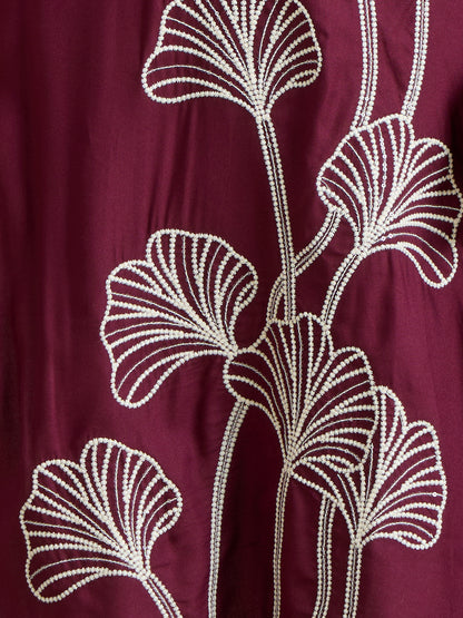 Solid Abstract Floral Embroidered Straight Fit Kurta - Burgundy