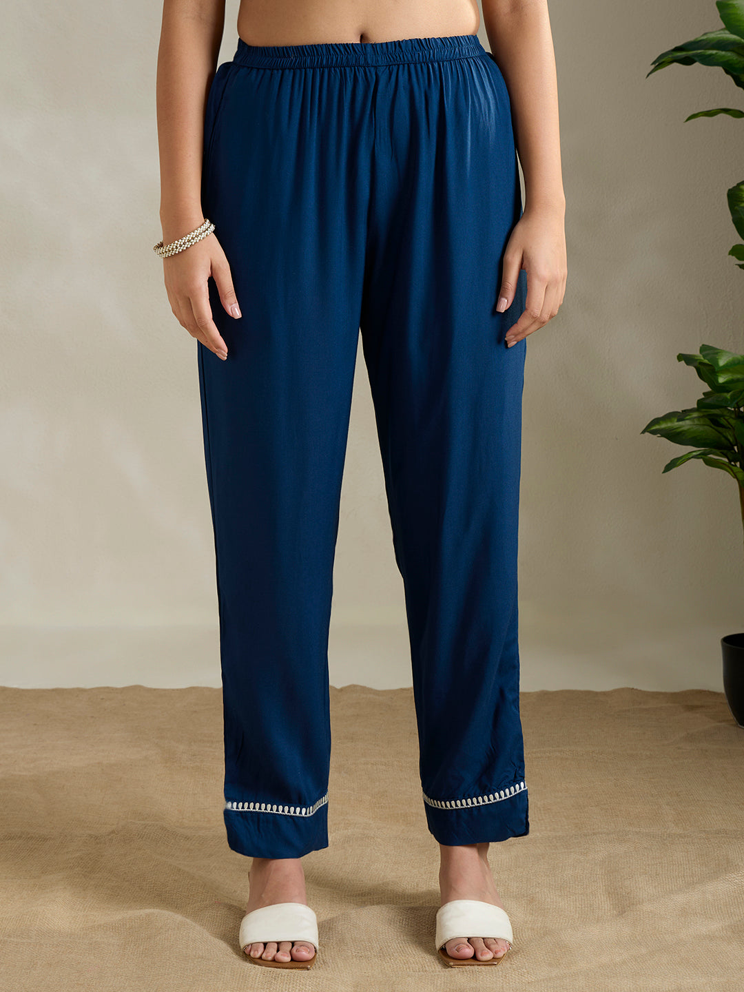 Solid Ethnic Embroidered Straight Fit Co-ord Set - Blue