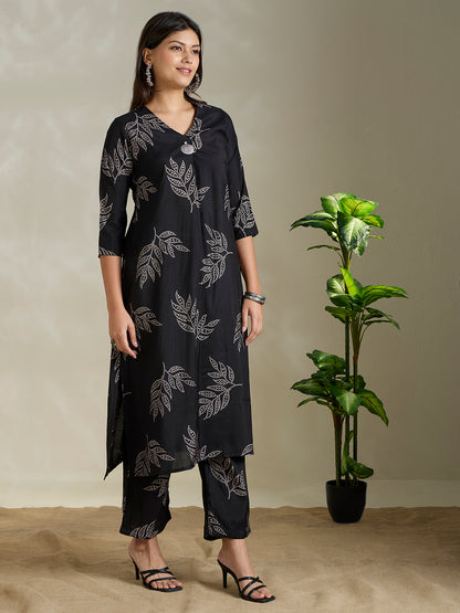 Floral Foil & Printed A-Line Co-ord Set - Black