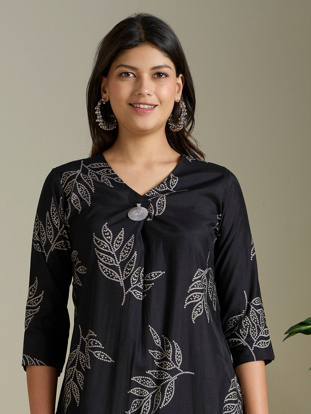 Floral Foil & Printed A-Line Co-ord Set - Black