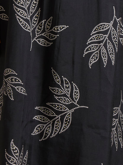 Floral Foil & Printed A-Line Co-ord Set - Black