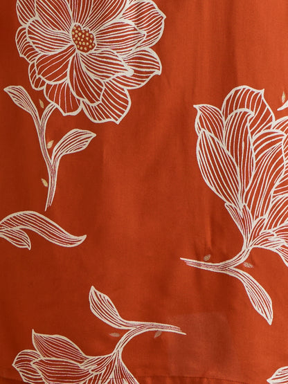 Abstract Floral Printed Straight Fit Co-ord Set - Orange