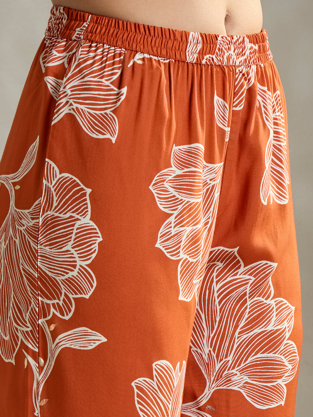 Abstract Floral Printed Straight Fit Co-ord Set - Orange