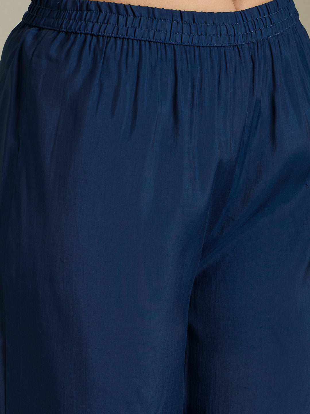 Solid Ethnic Embroidered A-Line Pleated Kurta with Palazzo and Dupatta - Blue