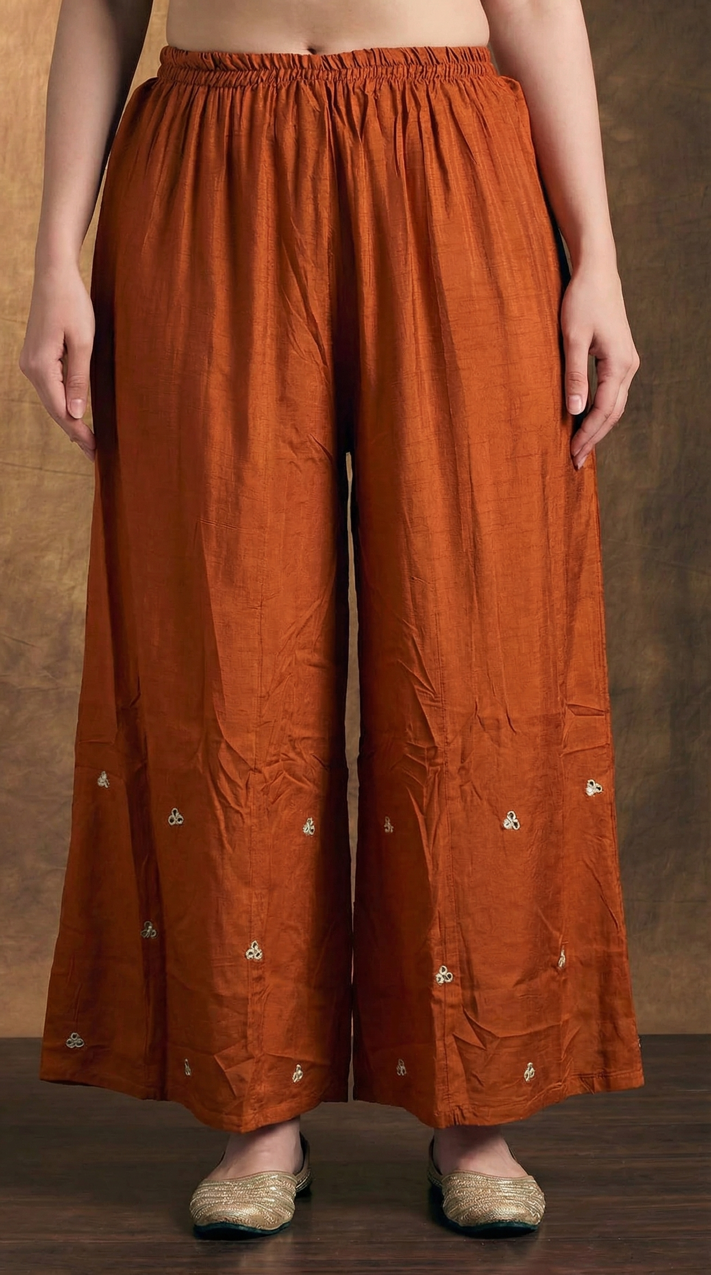 Floral Mirror & Threadwork Embroidered Straight Co-ord Set - Rust