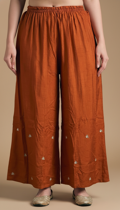Floral Mirror & Threadwork Embroidered Straight Co-ord Set - Rust