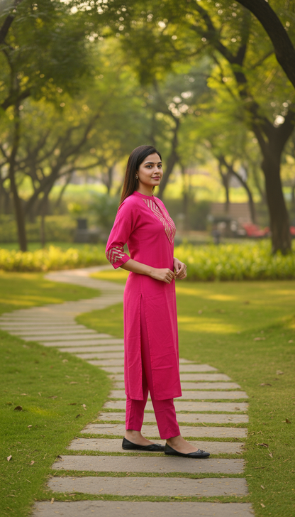 Solid Sequin Embroidered A-Line Co-ord Set - Rani