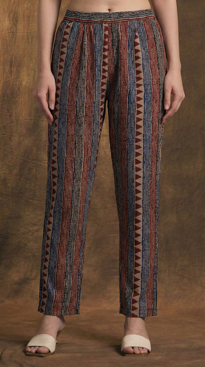 Solid Ethnic Straight Fit Kurta with Printed Pant & Cotton Dupatta - Rust