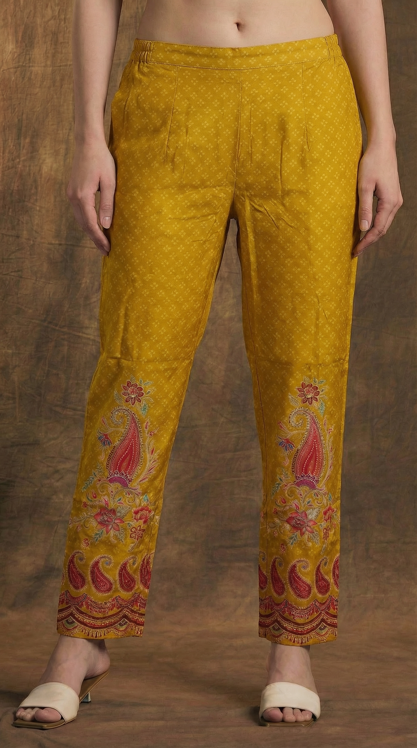 Ethnic Floral Printed Straight Kurta with Pant and Dupatta - Yellow