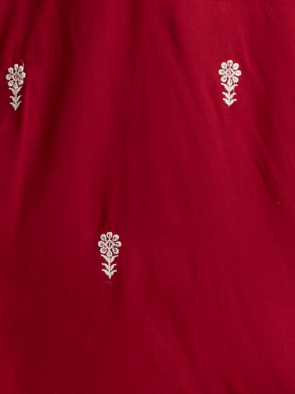 Solid Floral Chikankari Embroidered Straight Fit Kurta - Maroon