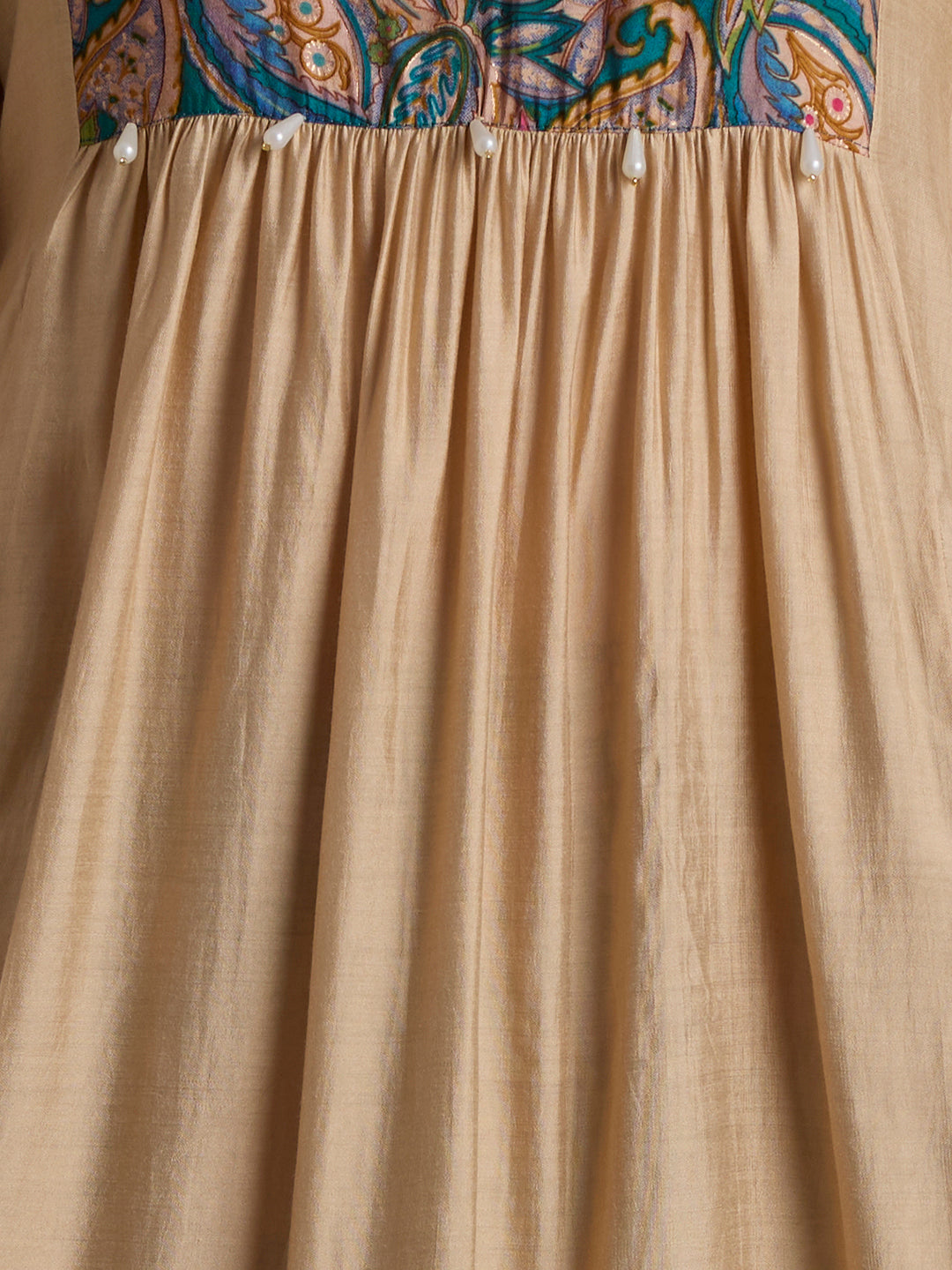 Floral Printed Yoke & A-Line Kurta with Palazzo - Cream