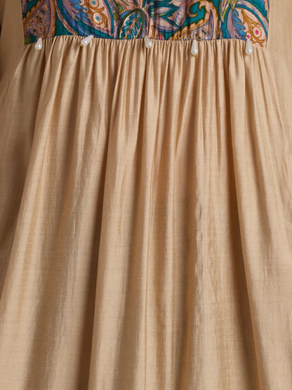 Floral Printed Yoke & A-Line Kurta with Palazzo - Cream