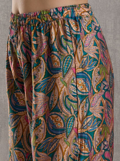 Floral Printed Yoke & A-Line Kurta with Palazzo - Cream