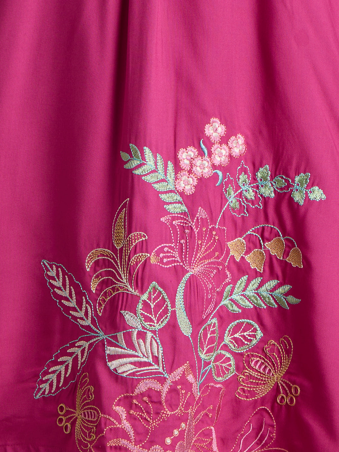 Solid Floral Embroidered A-Line Fit Co-ord Set - Pink