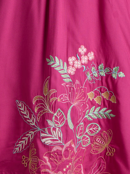 Solid Floral Embroidered A-Line Fit Co-ord Set - Pink
