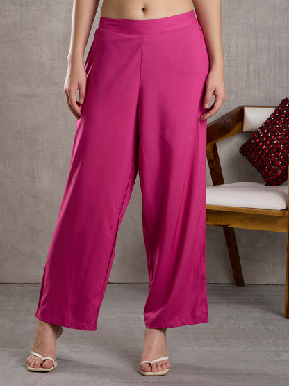 Solid Floral Embroidered A-Line Fit Co-ord Set - Pink