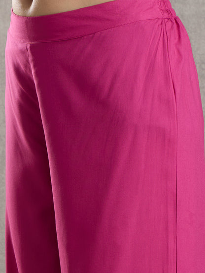 Solid Floral Embroidered A-Line Fit Co-ord Set - Pink