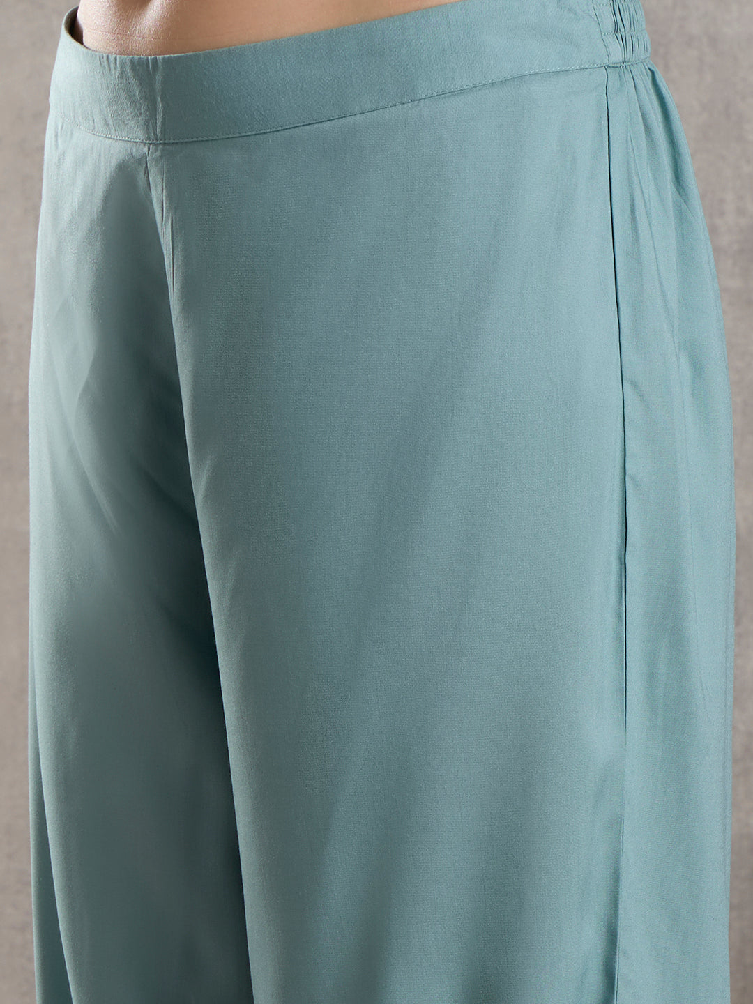 Solid Floral Embroidered A-Line High low Fit Co-ord Set - Powder Blue