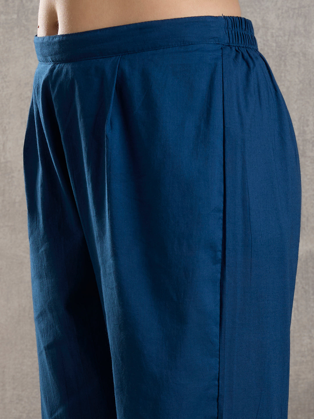 Solid Floral Printed Embroidered Anarkali with Palazzo and Dupatta - Blue