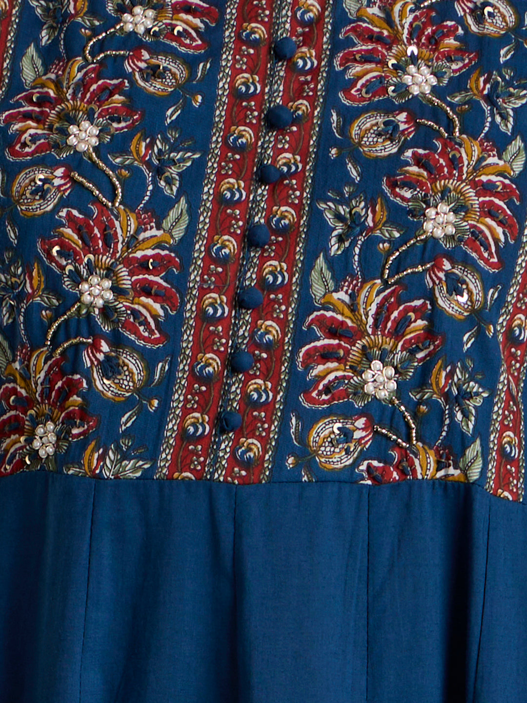 Solid Floral Printed Embroidered Anarkali with Palazzo and Dupatta - Blue