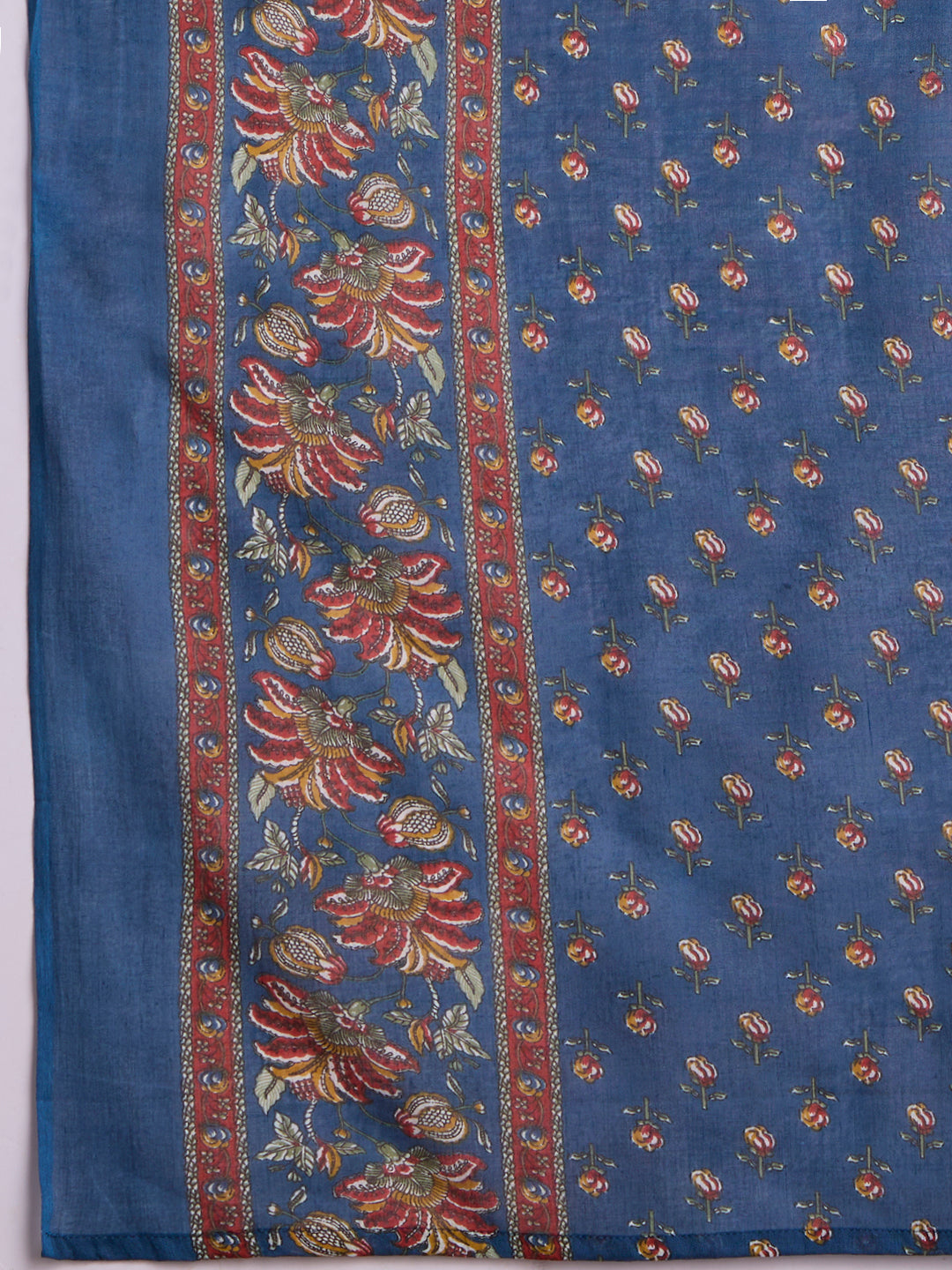 Solid Floral Printed Embroidered Anarkali with Palazzo and Dupatta - Blue