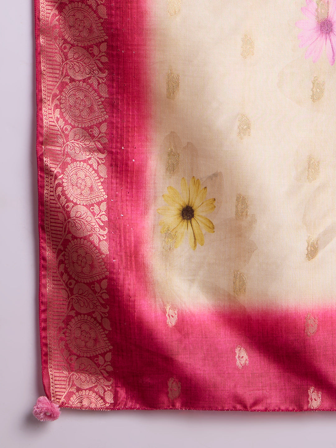 Solid Floral Embroidered Anarkali Flared Kurta with Pant & Dupatta - Rani