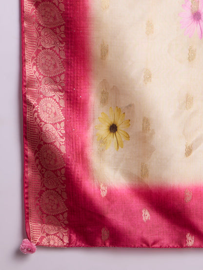 Solid Floral Embroidered Anarkali Flared Kurta with Pant & Dupatta - Rani