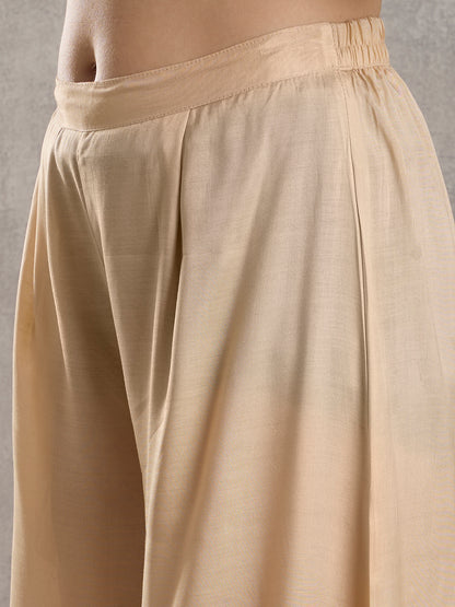 Ethnic Floral Printed Straight Kurta with Palazzo and Dupatta - Cream